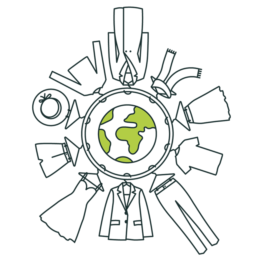 clothes on rail surrounding planet Earth illustration